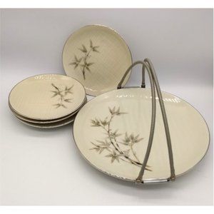 Vtg Seyei China-1552 Bamboo Garden-Handled Server & Tea Plates